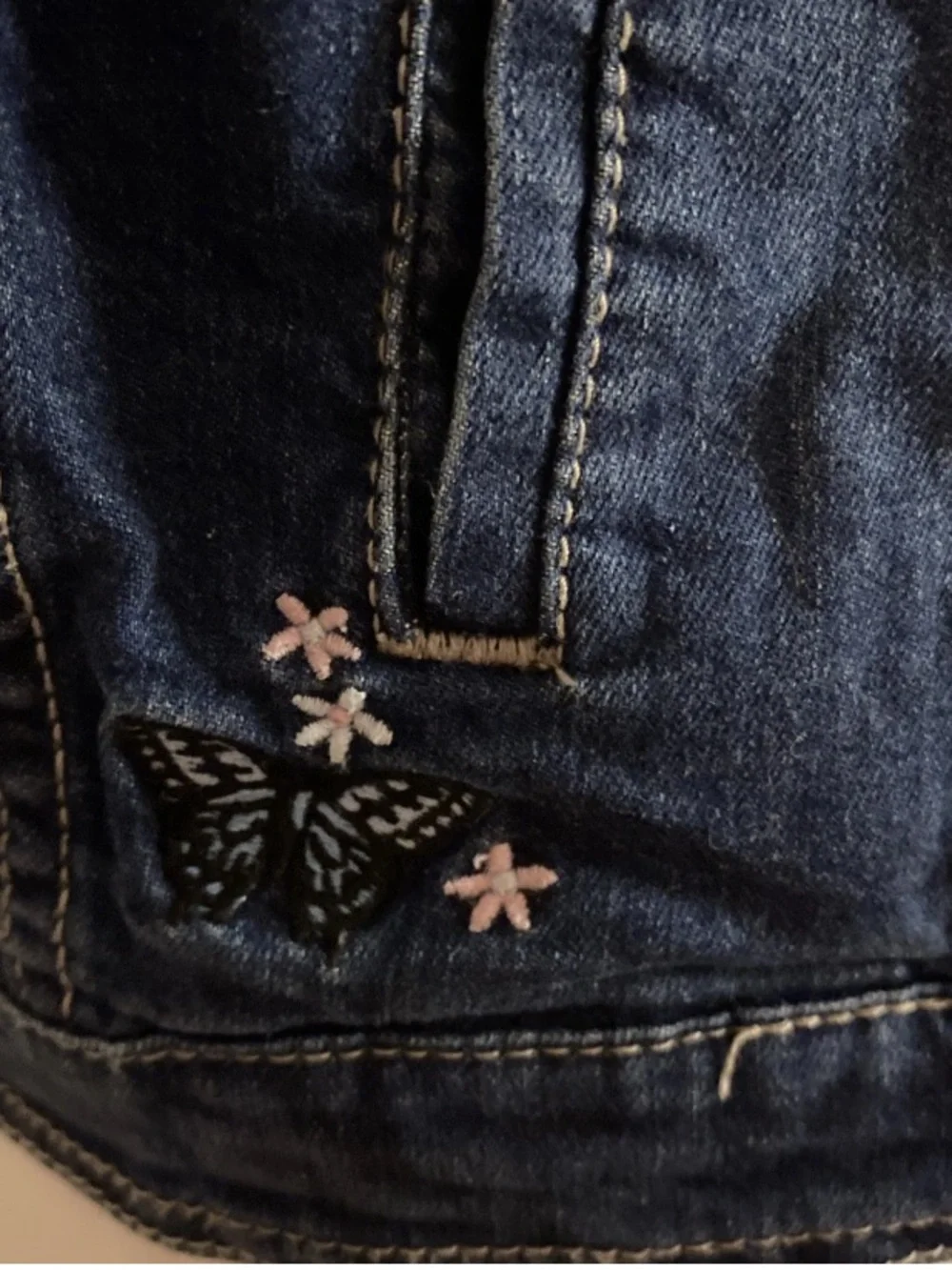 Levi's Blue Denim Jacket with Pink Rose Patch